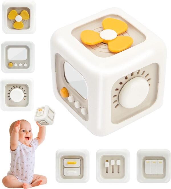 Montessori Toys 6 in 1 Preschool Board Sensory Busy Activity Cube Toys for Toddlers, Early Learning Fine Motor Skills Development Educational Travel Birthday Gifts Toy (Fan) (1pcs/Multicolour)