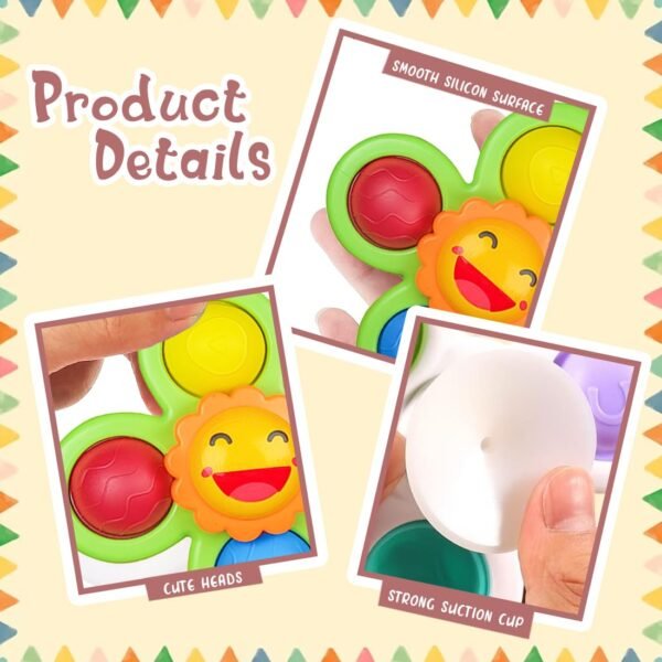 Wembley Baby Products Bath Toys 3 PCS Suction Cup Spinner Toy for Baby Toddlers Sensory Toys for Kids | Sticks to Window Table Baby High Chair Tray Bath Spinners for Baby Gifts for Baby Toddlers - Image 4