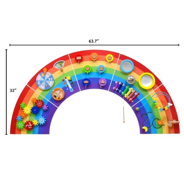 Rainbow Montessori Activity Wall Panel | Wooden Sensory Playboard for Kids | Bead Maze, Gears, Xylophone | Preschool Décor (1-6 Years) - Image 3
