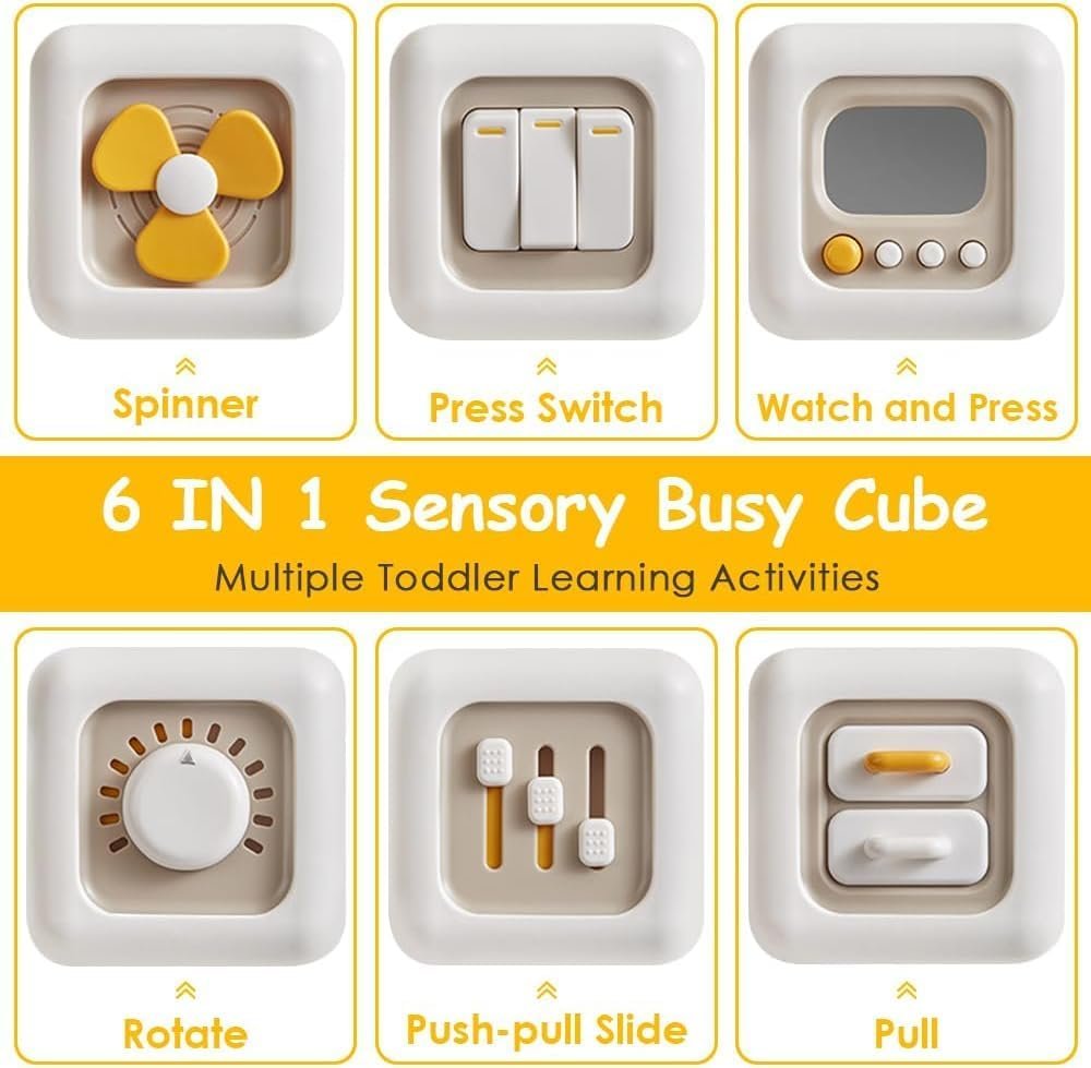 Montessori Toys 6 in 1 Preschool Board Sensory Busy Activity Cube Toys for Toddlers, Early Learning Fine Motor Skills Development Educational Travel Birthday Gifts Toy (Fan) (1pcs/Multicolour) - Image 4