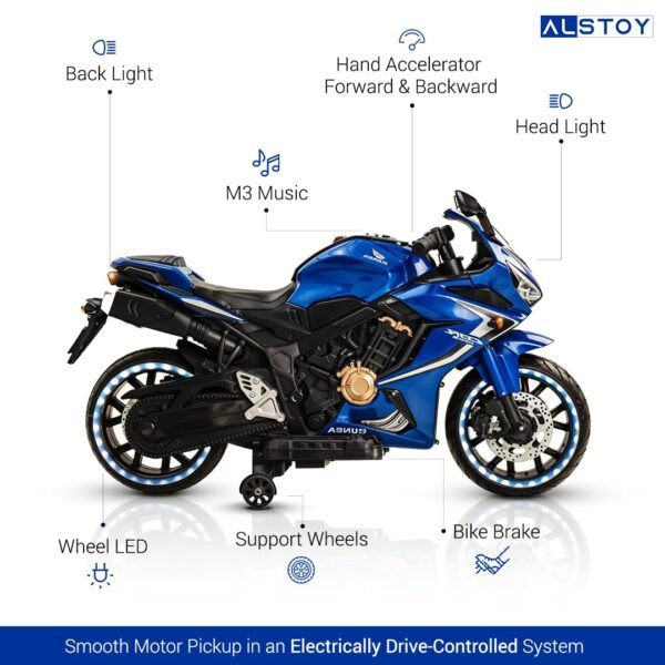 Kids Hyper-X Toy Bike with Rechargeable 12v Battery Operated Electric Ride-on Bike for Kids | BIS/ISI aproved Safe | 6 Months All Electric Warranty | 5 to 12 Years | Large | Blue - Image 3
