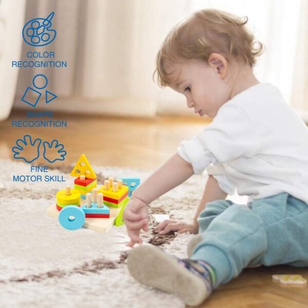 Toyshine Wooden Building Blocks Shapes Square Column Blocks Sorting & Stacking Toys For Kids Toddlers For 1 2 3 Year Old -Multi Color,1 Piece - Image 6