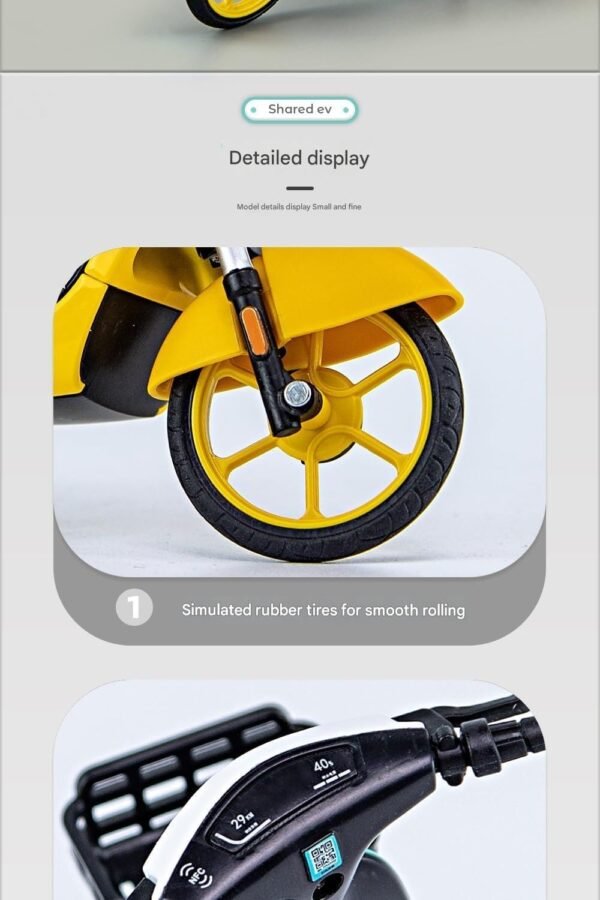Police Motorcycle Toy - Pull Back Motorcycle Toys, Tiny Gift with Music Lighting, Latte Motorcycles Toy for Kids Boys Age 3-8 Year Old [New] (1/10 Urban Sharing Electric Bicycle-Yellow) - Image 3