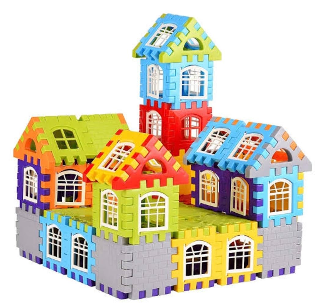 MBK 60+ Piece Multi Colored Happy Home Building Blocks Set | Educational Block Game for Kids 2-5 Years | Attractive Windows and Smooth Edges | Boys, Girls, Childrens Toys