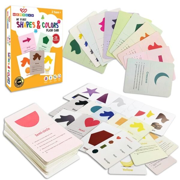 Wembley Flash Cards for Kids Toys 1 2 3 4 5 Years Babies Boys Girls | Educational Preschoolers Montessori Early Learning Flash Cards – Color & Shapes, Set of 28 Cards