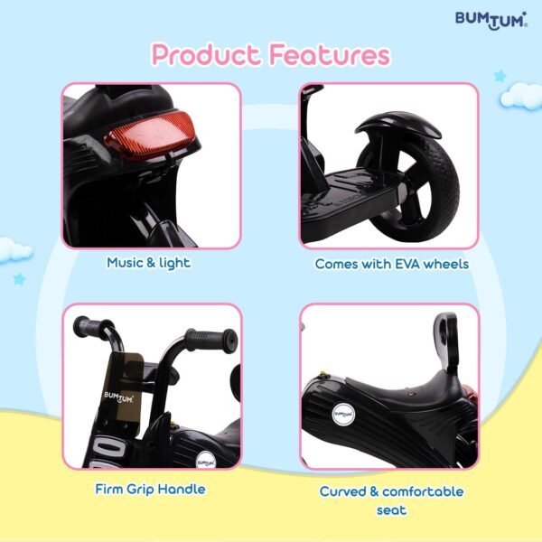 BUMTUM Baby Edge Tricycle with Handle | Baby Tricycle for Kids | Baby Tricycle for 2 Years to 5 Years Kids & Toddlers | Pedal Tricycle & 3 Wheel - Black - Image 6