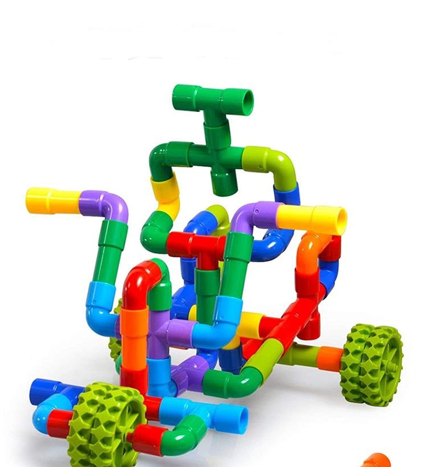 Plastic Building Blocks Toy with Wheels for Kids,Block Toys for 3-8 Years Old Kids Boys & Girls,Multi Color (85 Piece Pipe Puzzle Building Block,Kids Puzzle Game) - Image 5
