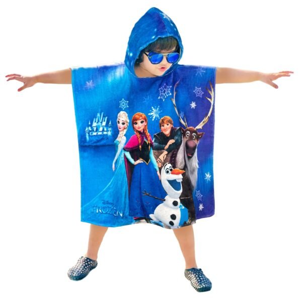 Sassoon Frozen Cartoon Printed Hooded Poncho Towel for Kids (Pack of 1)