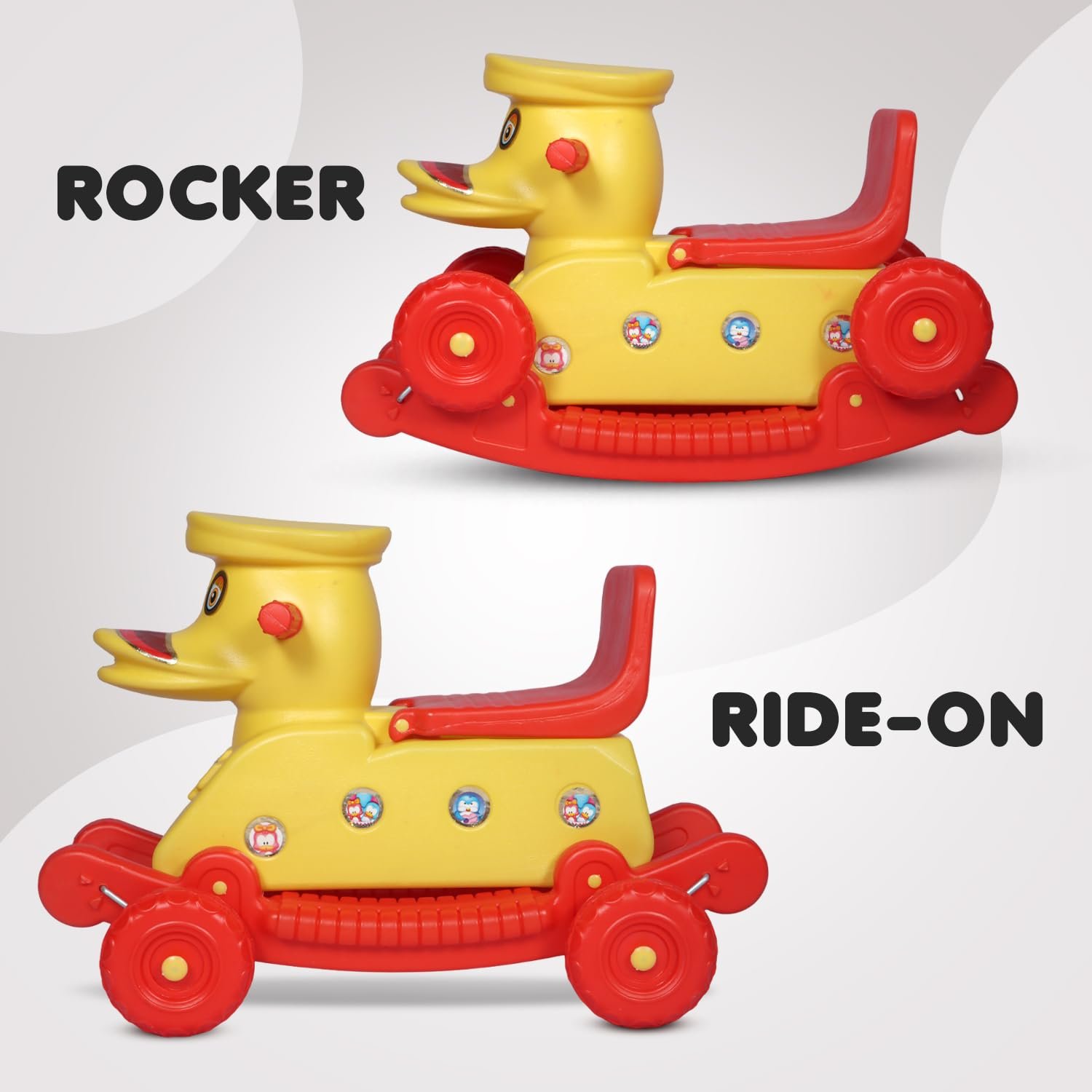 Donald Duck Rider for Kids 1-3 Years Old 2-in-1 Rocker/Ride-Ons & Wagons Non Battery Operated Rideon (Red & Yellow) - Image 3