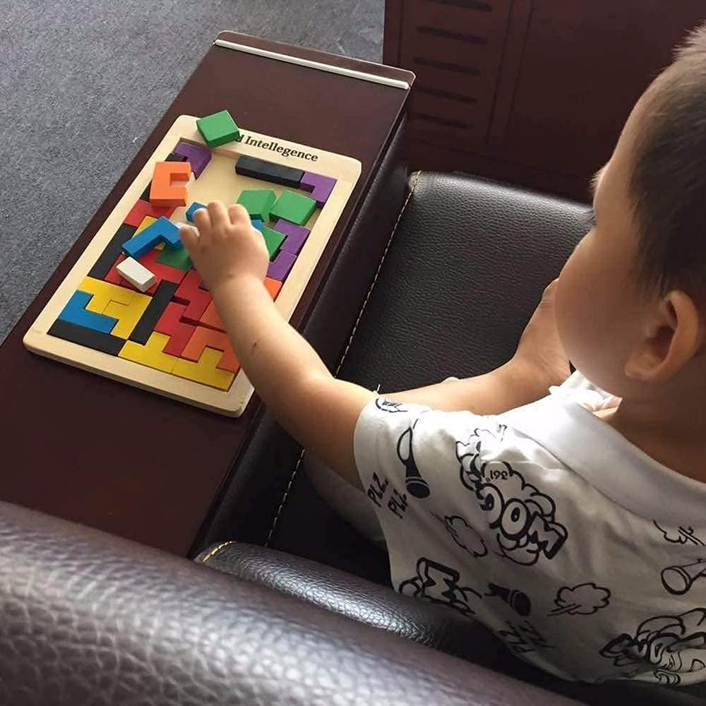 JABA\'S Wooden Tetris Puzzle Brain Teaser Toy Colorful Jigsaw Game Montessori Intelligence Educational Gift for Baby- Toddlers, Kids 2-6 Years Old Boys Girls - 40 Pcs, Multi Color - Image 5