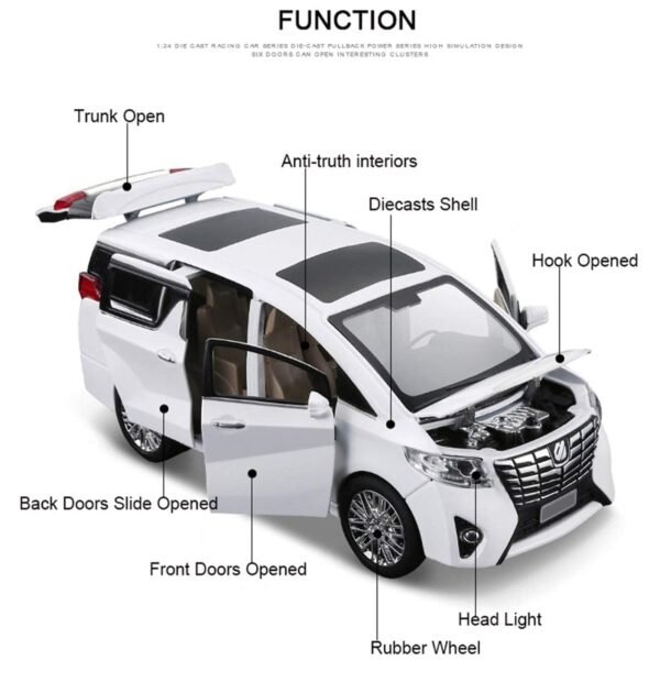 Alloy Metal Pull Back Die-cast Car 1:32 Alphard Diecast Metal Pullback Toy car with 6 Openable Doors & Light, Music Boys Gifts Toys for Kids(Black) - Image 2