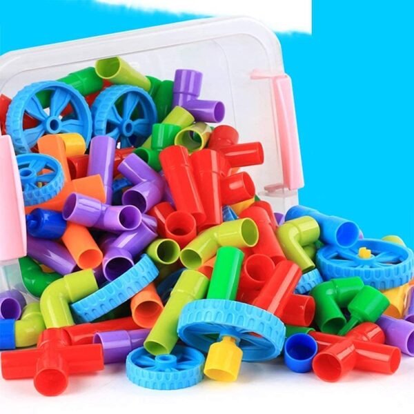 85 Piece Plastic Pipe Puzzle Toy for Kids,Block Game for 3-8 Years Old Kids Boys & Girls,Random Color (Pipe Puzzle Kids Building Block Toys) - Image 4