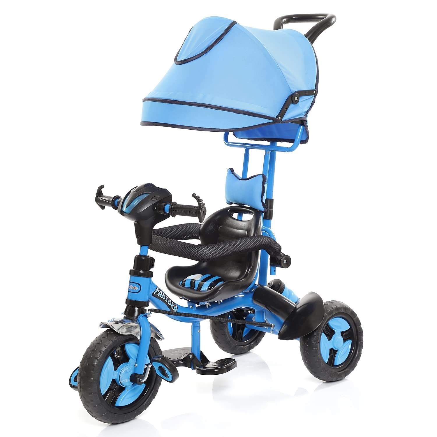 Fun Ride Kids Tricycle Panther 3 in 1 Plug and Play Musical Trike - Parental Control Handle for 1.5 to 5 Years with Safety Handle for Boys and Girls - (Weight - Upto 25 Kg) Blue
