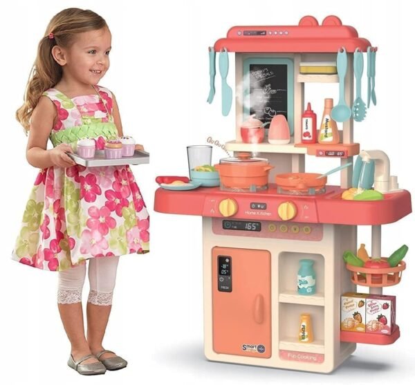 Storio Toys Kitchen Set for Kids Girls Big Cooking Set Light and Sound Pretend Play Toy Battery Operated with Accessories,Pink - Image 4