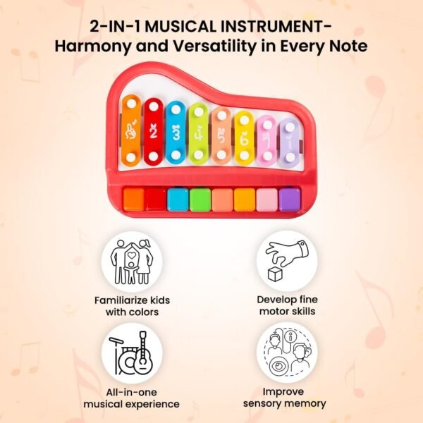 WizToy 2 in 1 Piano Xylophone for Kids (3 Month Warranty)| Musical Toys for Kids Aged 1-3 Years Old, Multicolored Keyboard, Preschool Educational Musical Learning Toy for Baby Girls Boys - Image 3