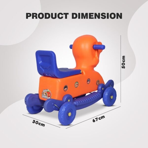 Elephant Rider for Kids 1-3 Years Old 2-in-1 Rocker/Ride-Ons & Wagons Non Battery Operated Rideon (Orange & Blue) - Image 2