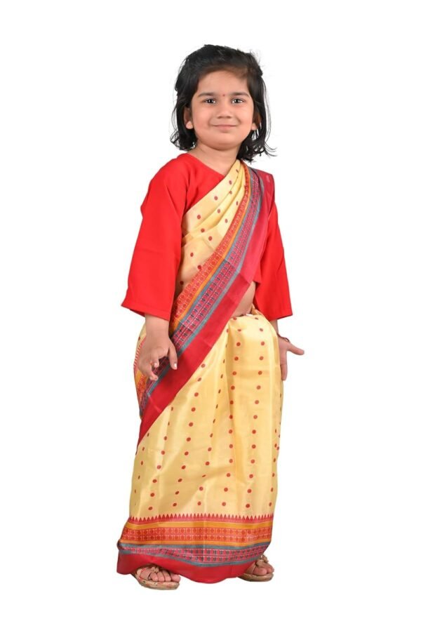 BookMyCostume Bihu Dance Sari Assamese Indian State Kids Fancy Dress Costume for Girls 3-4 years - Image 2