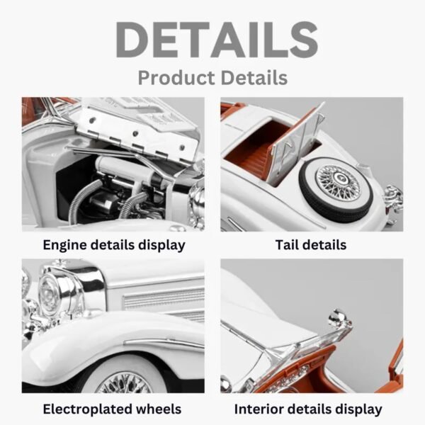 Compatible for 1:24 Mercedees Benz 500K Toy Car Model, Diecast Collectible Pull Back Model Car with Sound and Light, Toy Gift Vehicles for Adults Kids Boys Girls ?Silver Color?