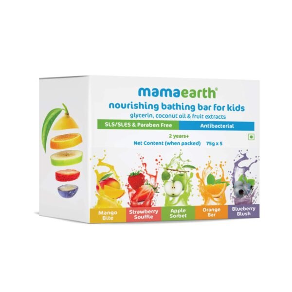 Mamaearth Fruit Based Nourishing Clear Bathing Bar Baby Soap With Glycerine, For Kids 75 Gram X 5 & Mamaearth Super Strawberry Body Wash for Kids with Strawberry Oat Protein – 300 ml, 1 count - Image 2