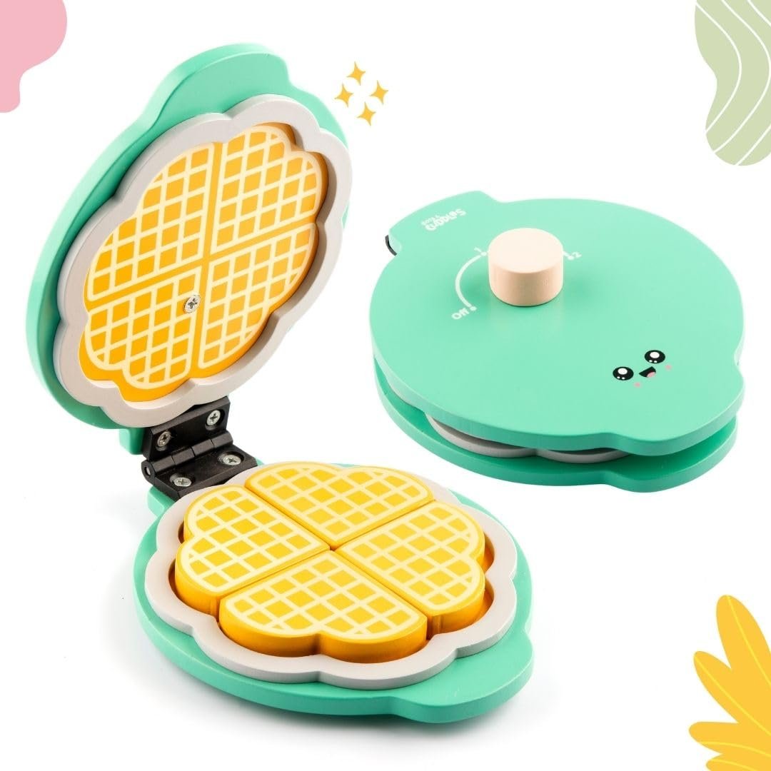 Cots and Cuddles Wooden Waffle Maker Toy Set for Kids | Pretend Play Food Set with Waffles, Plate, Strawberry Slices, Knife & Fork | Toy Kitchen Playset for Boys & Girls - Image 2