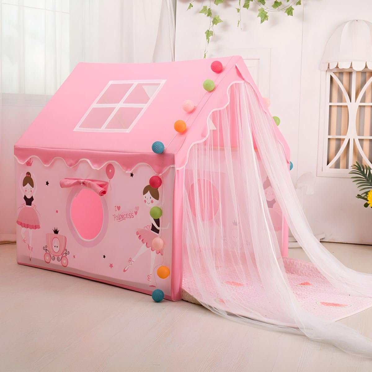 Colorfull and Extremely Light Weight Indoor and Outdoor Kids Play Tent House for 3-8 Years Old Kids Girls and Boys (Princess-052)