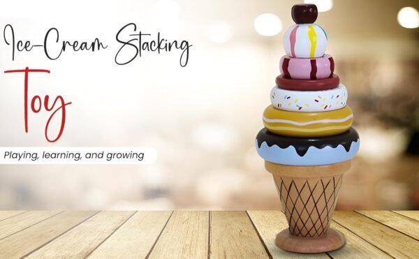 Wooden Ice Cream Stacking Toy for Kids - (1 Year+) - Montessori Toys for Toddlers 1-3 Years Old and Up - Multicolor - Pack of 1 - Develop Fine Motor Skills - Image 2