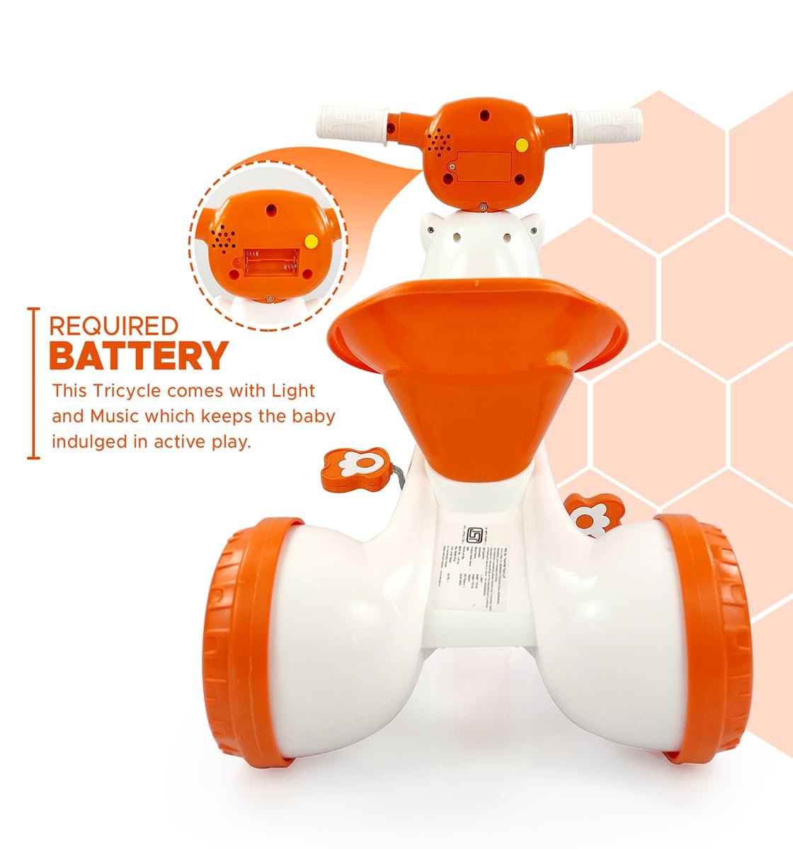 Dash Teddy Foldable Tricycle for Kids 1-3 Years, Baby Cycle With Light and Music (Capacity 20Kg | Orange) - Image 5
