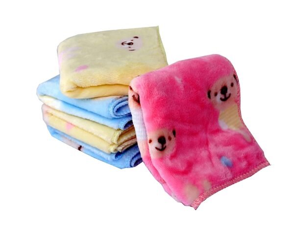 Unisex Soft Fluffy Thick Cotton Teddy Bear Print Face Towel/Handkerchief Set of 12 (10X10 Inches) - Image 2