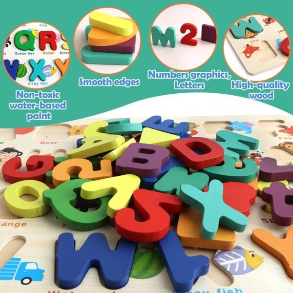 TRENDYKIDS Wooden Educational Puzzles ABCD & 123, Wooden Alphabet Number Shape Puzzles Toddler Learning Puzzle Toys for Kids 3-6 Years Old Boys & Girls, 2 in 1 Puzzle for Toddlers (ABCD&1234 Puzzle) - Image 4