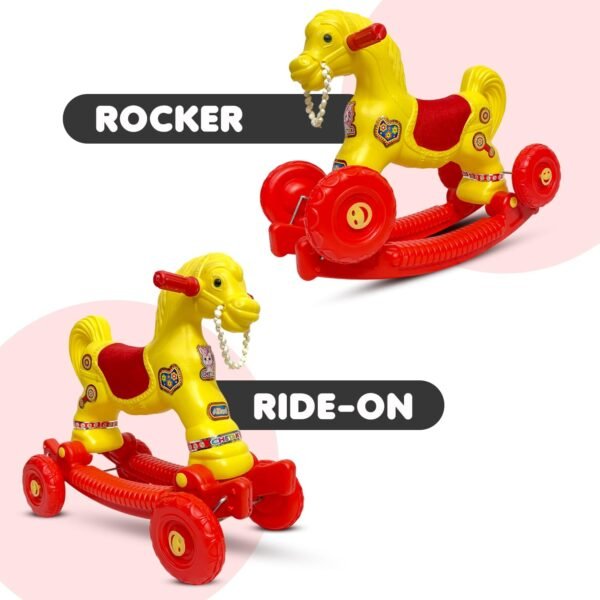 Baby Horse Rider for Kids 1-3 Years Birthday Horse Rider Horse 2-in-1 Rocker/Ride-On Toy for Kids Chetak Ride on & Wagons - Red Yellow - Image 3
