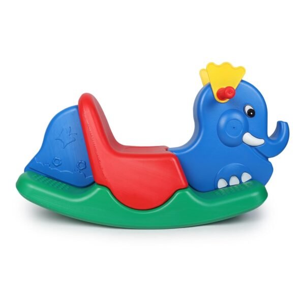 Amazon Brand - Jam & Honey Tusker Elephant Ride-On Rocker Toy for Kids | Ideal for Children from 12 to 36 Months | Capacity 25 kg | Blue Red & Green | Assorted - Image 2