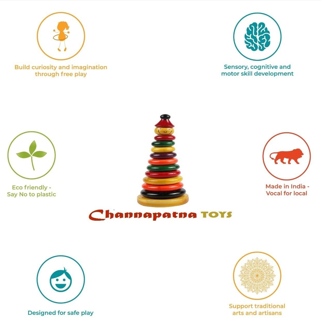 Channapatna Toys Wooden Rattle Toys for Baby, Infants/New Born Babies (0+ Years) - Jingle Bell - Multicolor - Set of 2 pcs - Image 5
