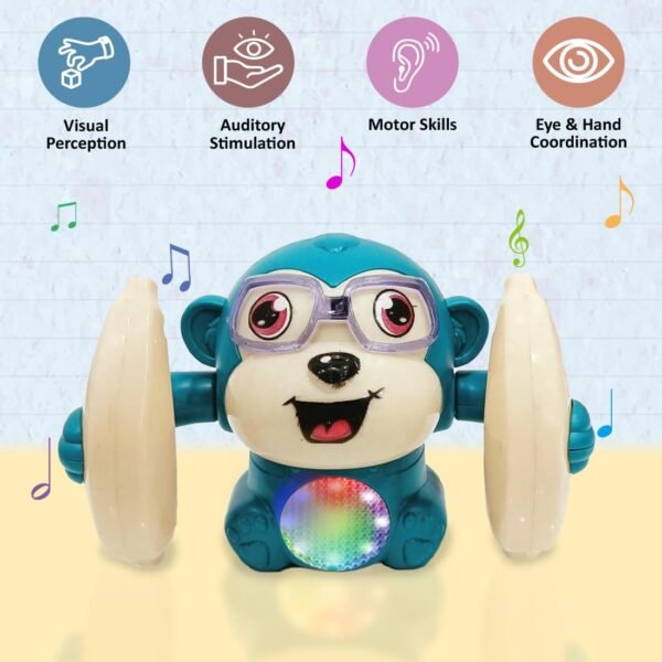 Wembley Dancing Monkey Musical Toy for Kids Baby Spinning Rolling Doll Tumble Toy with Voice Control Musical Light and Sound Effects with Sensor - ISI Mark - Multicolor - Image 2