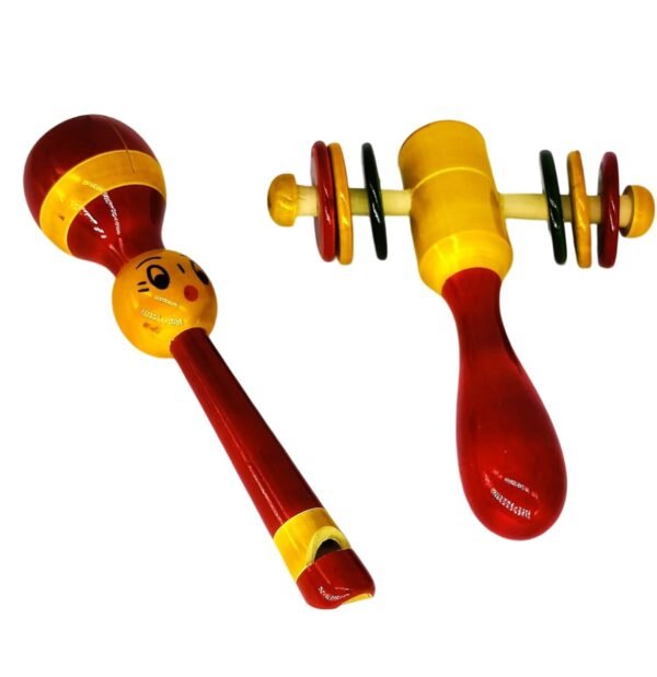 Wooden Baby Rattles with Whistle, Set of 2 - Colourful Musical Instrument Rattle Toy for Baby and Kids (0-3 Years) - Non-Toxic, Hold and Shake Toy -Develops Sensory Skills - Image 3