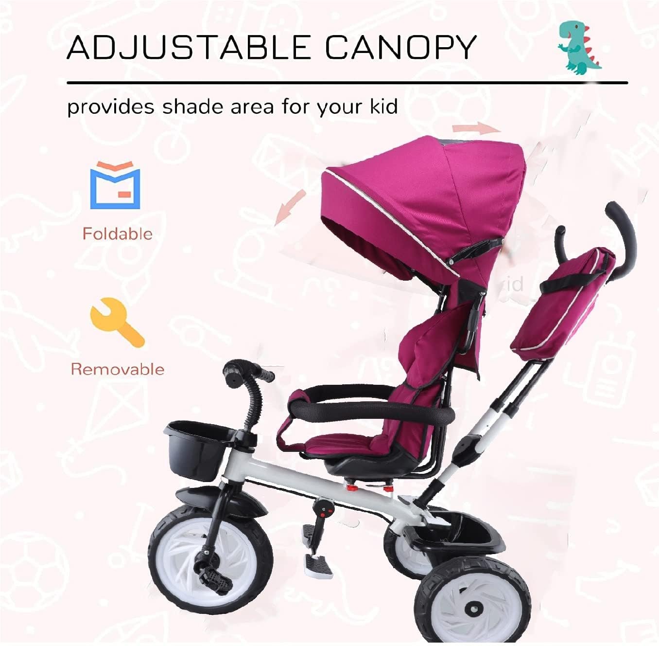 JoyRide Plug N Play Kids/Baby Tricycle with Parental Control, Storage Basket, Canopy, Cushion Seat and Seat Belt with Safety Guard for 12 to 48 Months Boys/Girls/Carrying Capacity 30 Kgs - Image 2