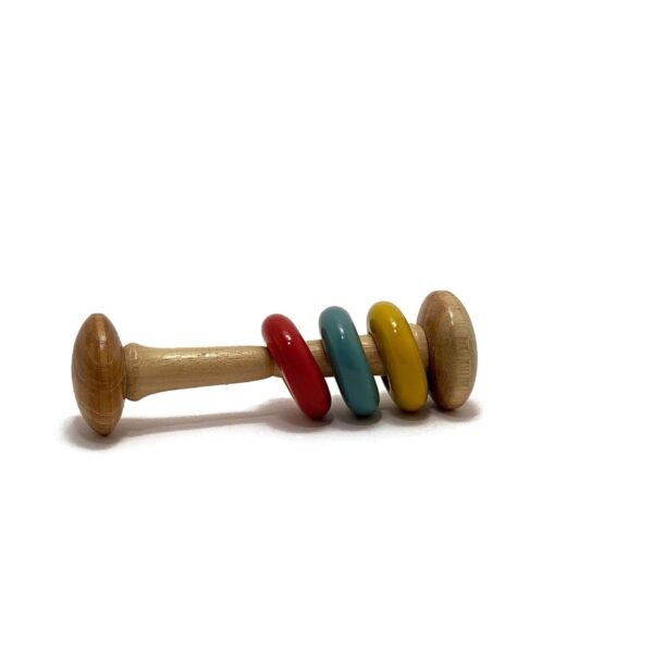 Handmade Wooden Rattle Dubbell with Rings for Baby Girl and Boy (0+ Years) | Neemwood Pastel Shade Rattle for Newborn | BPA Free | Non-Toxic Toy for Sensory Development - Image 3