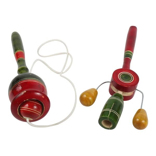 Channapatna Toys Wooden Cup and Ball Balancing and Rattle Toy for Kids (1 Year+) red & Green- Pack of 2 pcs- Develop Hand-Eye Coordination and Gross Motor Skills - Image 4
