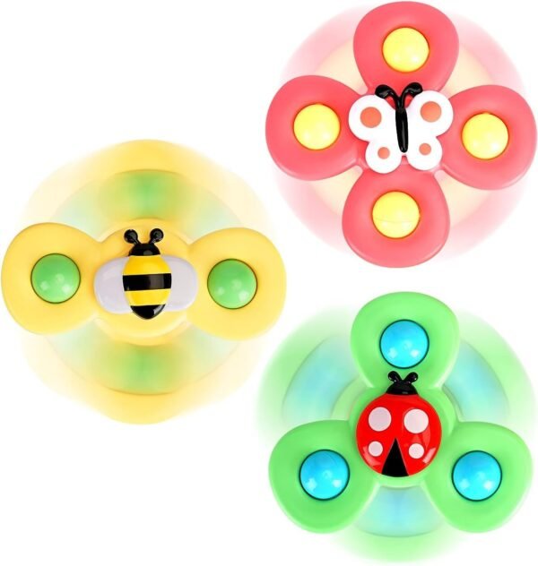 3PCS Suction Cup Spinner Fidget Toys for 1 Year Old Boy Girl Spinning Top Toddler Toys Age 1-2|1 2 Year Old Boy Birthday Gift| Baby Bath Toys for Kids Ages 1-3|Sensory Toys for Toddlers 1-3