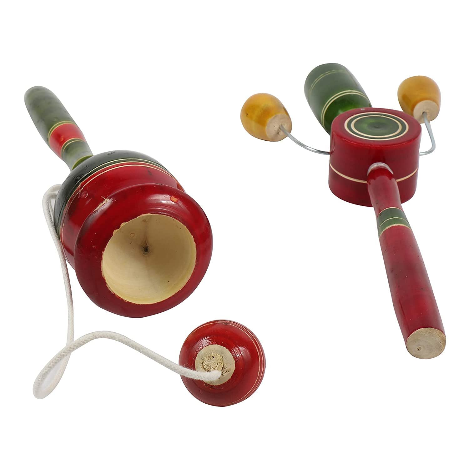 Channapatna Toys Wooden Cup and Ball Balancing and Rattle Toy for Kids (1 Year+) red & Green- Pack of 2 pcs- Develop Hand-Eye Coordination and Gross Motor Skills - Image 2