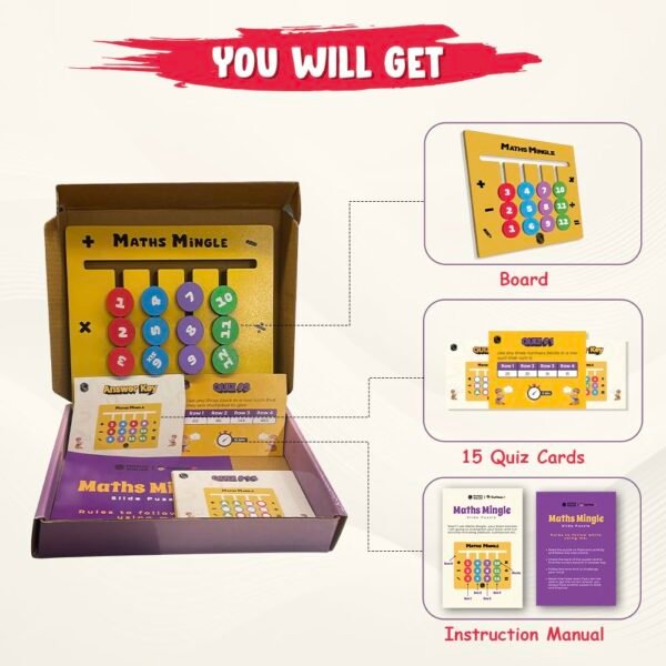 PW Kids Montessori Slide Puzzle Game, Toys for 4-8 Year Kids, Birthday Gift for Kids, Games for Boys and Girls Age 4,5,6,7,8 -Color & Pattern Matching Educational Toy, Math Mingle Slide Puzzle -Yellow - Image 2