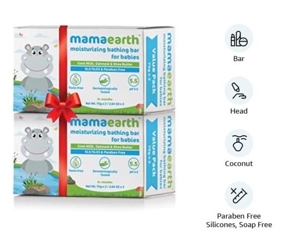Mamaearth Moisturizing Bathing Bar Soap For Babies - 75g (Pack of 4) | Infused with Goat Milk, Oatmeal & Shea Butter | Cleanses Gently, Retains Moisture, pH Balanced at 5.5 - Image 2
