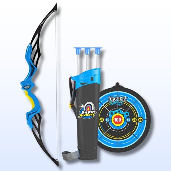 Storio Kids Bow & Arrow Toy | Archery Set for Boys and Girls, Outdoor Hunting Game with 3 Suction Cup Arrows, Target & Quiver | Target Game Perfect for Kids - Blue