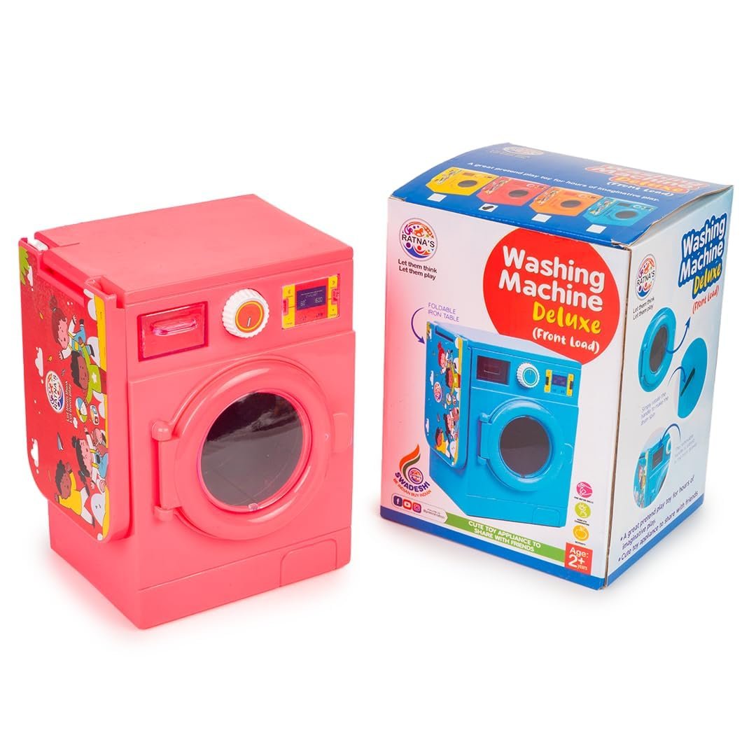 Lovely Washing Machine Front Load with Openable Door & Attached Foldable Ironing Table Household Pretend Play Role Play Toy for Kids.- Baby Toy