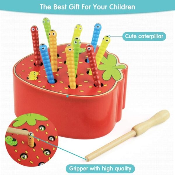 Sorting & Stacking Toy- Skills Enhancement Motor Skill Toys for Toddlers/Kid -Magnetic- Capture The Worms Toys | Early Educational-Montessori Toy (Strawberry) - Image 2