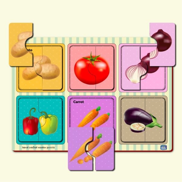 Vegetables 2 Pieces Wooden Puzzle Set, Kids Toys for 2-5 Years Boy, Educational Jigsaw, Zero Plastic, My First Learning Puzzle for Picture Matching, Toys for 2+ Year Old Boy - Image 3