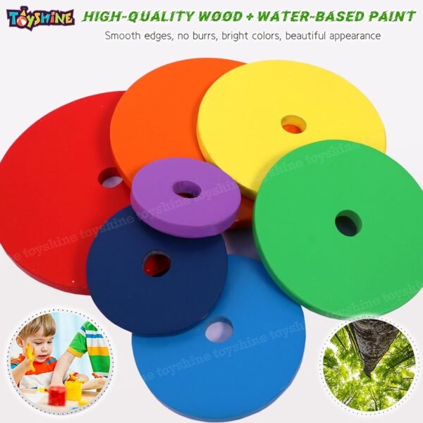 Toyshine Wooden Circle Shape Rainbow Stacker, Toddler Learning Educational Wooden Sorting & Stacking Toys for Kids, Birthday Gift for Boys Girls 3-6 Years Old - Image 2