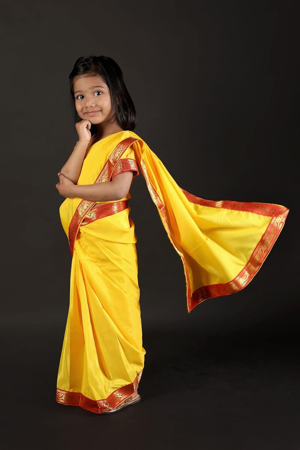 BookMyCostume Devaki Yellow Saari Janmashtami Girls Fancy Dress Costume 6-7 years - Image 2