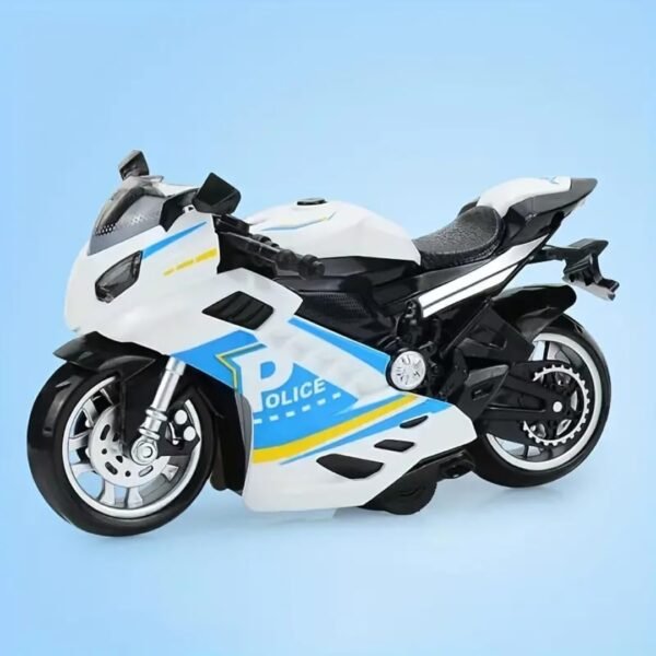 Police Motorcycle Toy - Pull Back Motorcycle Toys, Tiny Gift with Music Lighting, Latte Motorcycles Toy for Kids Boys Age 3-8 Year Old [Multicolor] (Sport Bike-White) - Image 2
