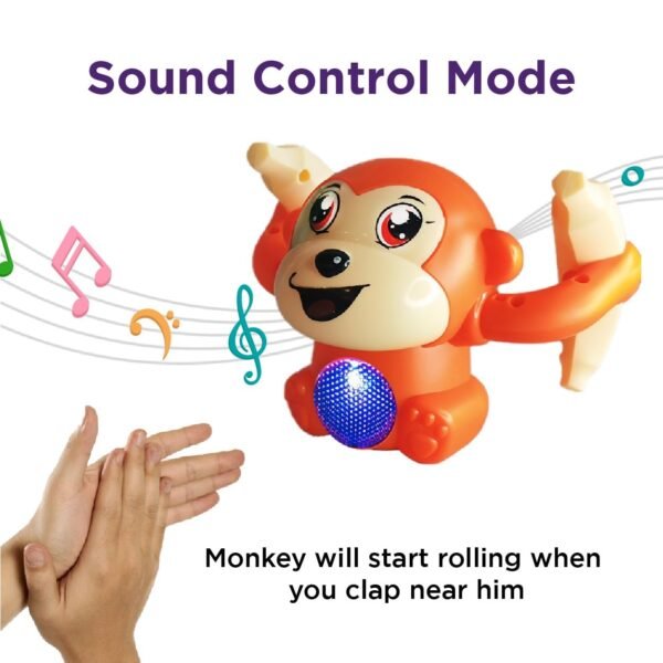 Dancing Monkey|Voice & Touch Sensor with Musical Light & Sound Effect|AAA Battery Operated|Birthday Gift|Spinning & Rolling Doll Tumble Toy for Kids 1 Year +|Made in Indiaorange - Image 4