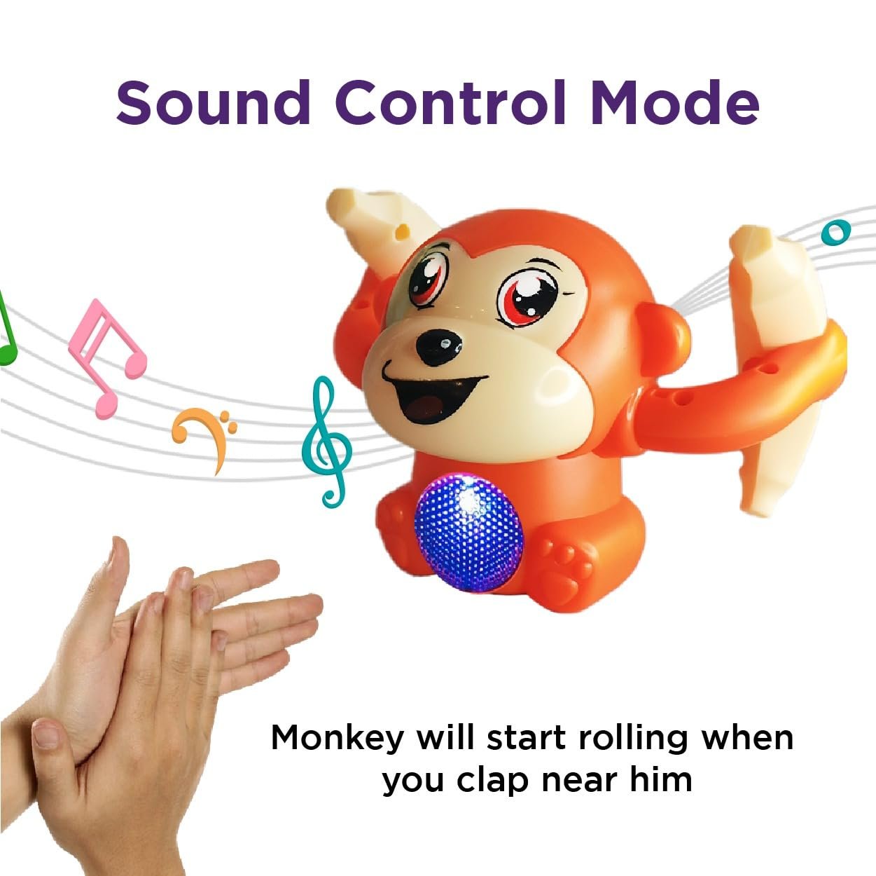 Dancing Monkey|Voice & Touch Sensor with Musical Light & Sound Effect|AAA Battery Operated|Birthday Gift|Spinning & Rolling Doll Tumble Toy for Kids 1 Year +|Made in Indiaorange - Image 4